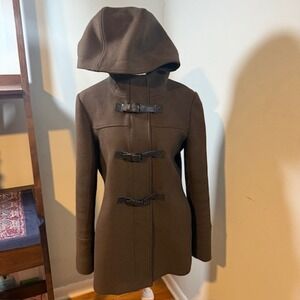Theory Wool Cashmere Hooded Peacoat Jacket Size S Brown Gorpcore
